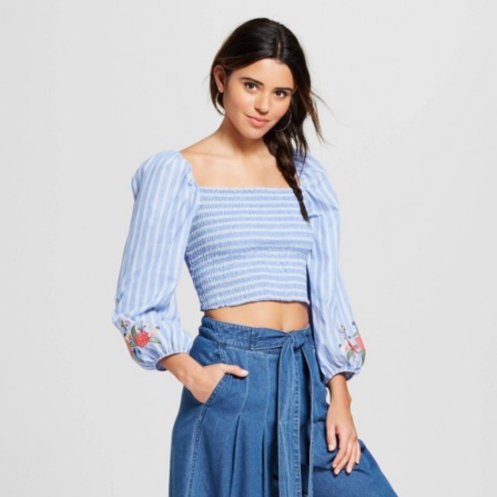 Xhilaration Embroidered Smocked Crop Top Size XXL